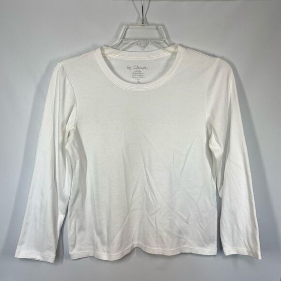 Chico’s Women’s Cotton Pullover Crew Neck LLong Sleeve T-Shirt White Size 1 - Picture 1 of 7
